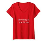 Women's Howling at The Goon V-Neck T-Shirt, Red, Small