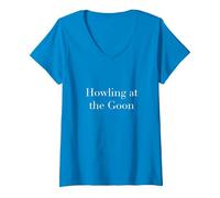 Women's Howling at The Goon V-Neck T-Shirt, Sapphire Blue, Medium