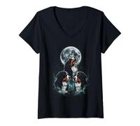 Women's Howling At The Moon Bernese Mountain Dog V-Neck T-Shirt