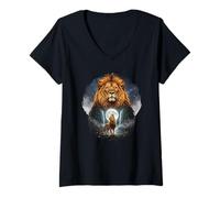 Women's Howling At The Moon Lion, Lions Lover V-Neck T-Shirt