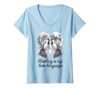 Womens Howling Is My Love Language Wolf V-Neck T-Shirt