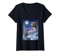 Women's Howling to The Moon Meme Animal Dog American Pit Bull V-Neck T-Shirt
