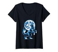Womens Howling Wolf Blue Moon Enchantment V-Neck T-Shirt