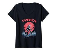 Womens Howling Wolf With Guitar Red Moon Lightning Mountains V-Neck T-Shirt