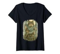 Womens Howling Wolves Moon Tee Wildlife Graphic Wolf Spirit Animal V-Neck T-Shirt