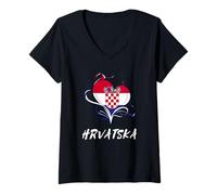 Womens Hrvatska Heart Croatia Flag Proud Croatian Pride Roots V-Neck T-Shirt