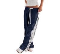 Womens Hudson Canyon Pants Side Striped Sweatpants Drawstring Waist High Rise Pant Trousers with Pockets, Navy, Large