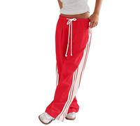 Womens Hudson Canyon Pants Side Striped Sweatpants Drawstring Waist High Rise Pant Trousers with Pockets, Red, Large