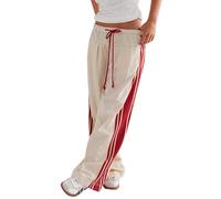 Womens Hudson Canyon Pants Side Striped Sweatpants Drawstring Waist High Rise Pant Trousers with Pockets, Beige, XS