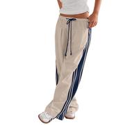 Womens Hudson Canyon Pants Side Striped Sweatpants Drawstring Waist High Rise Pant Trousers with Pockets, Apricot, XS