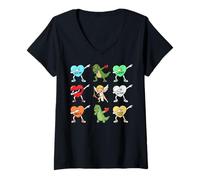 Womens Hug Me Laugh #1 Fan Smile Love You Dinosaur Cupid Dab Hearts V-Neck T-Shirt
