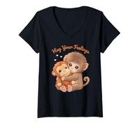 Women's Hug Your Feelings, Cute Baby Monkey V-Neck T-Shirt