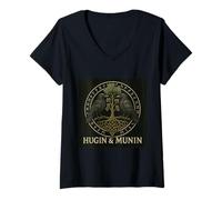 Womens Hugin & Munin the Ravens Odin Viking Celts Valhalla Odin V-Neck T-Shirt
