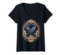 Womens Huginn & Muninn Ravens - Norse Myth Celtic Knot Artwork V-Neck T-Shirt