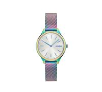Women's HUGO #GLOSSY White Dial Iridescent IP Mesh Bracelet Watch
