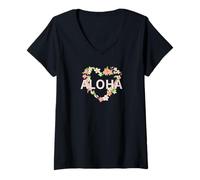 Women's Hula Dance Hula Lesson Aloha Tropical Hawaii Hibiscus Black Cute Flower Tropical Women Hula Girl V-Neck T-Shirt