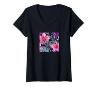 Women's Hula Dance Hula Lesson Aloha Tropical Hawaii Hibiscus Cute Popular Plumeria Hawaiian Black V-Neck T-Shirt