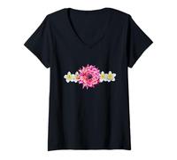 Womens Hula Hula for Lesson Aloha Tropical Hawaii Hibiscus Cute Popular Plumeria Hawaiian Black V-Neck T-Shirt