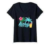 Womens Hula Hula for Lesson Aloha Tropical Hawaii Hibiscus Cute Popular Plumeria Hawaiian Black V-Neck T-Shirt