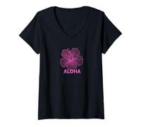 Womens Hula Hula for Lesson Aloha Tropical Hawaii Hibiscus Cute Popular Plumeria Hawaiian Black V-Neck T-Shirt