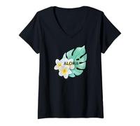 Womens Hula Hula for Lesson Aloha Tropical Hawaii Hibiscus Cute Popular Plumeria Hawaiian V-Neck T-Shirt