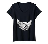 Womens Human AI Robot Handshake Artificial Intelligence Engineer V-Neck T-Shirt