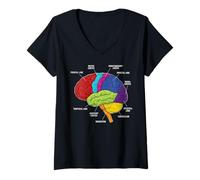 Women's Human Brain Anatomy Neuroscience Labeled Cortex Lobes V-Neck T-Shirt