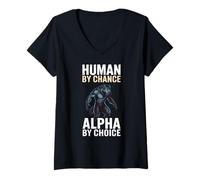 Womens Human by Chance Alpha by Choice Cool Funny Alpha Wolf Meme V-Neck T-Shirt