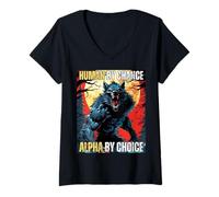 Womens Human by Chance Alpha by Choice Cool Funny Alpha Wolf Meme V-Neck T-Shirt