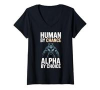 Womens Human by Chance Alpha by Choice Cool Funny Alpha Wolf Meme V-Neck T-Shirt