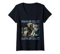 Womens Human by Chance Alpha by Choice Funny Alpha Male Wolf Meme V-Neck T-Shirt