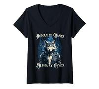 Womens Human by Chance Alpha by Choice - Wolf Meme V-Neck T-Shirt