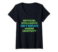 Women's Human Creativity Over AI Graphic - Artist Appreciation Art V-Neck T-Shirt