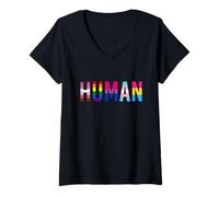 Women's Human LGBT Flag Gay Pride Month Transgender Rainbow Lesbian V-Neck T-Shirt