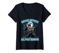 Women's Human Outside Alpha Inside Wolf Design V-Neck T-Shirt