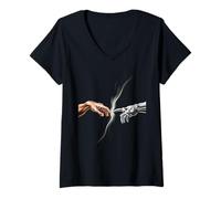 Womens Human Touch Meets AI Funny Creation Parody Robot Art Mashup V-Neck T-Shirt