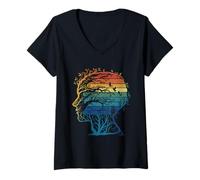 Womens Human Tree Tshirt Nature Vintage Funny Retro Artistic Sunset V-Neck T-Shirt