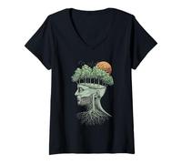 Womens Human Tree Tshirt Nature Vintage Funny Retro Artistic Sunset V-Neck T-Shirt