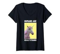 Womens Humans are Really Strange (Funny Unicorn Graphic) V-Neck T-Shirt