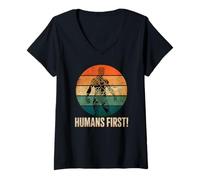 Women's Humans First Anti Artificial Intelligence AI Protest V-Neck T-Shirt