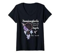 Womens Hummingbird Purple Hummingbirds Appear When Angels are Near V-Neck T-Shirt