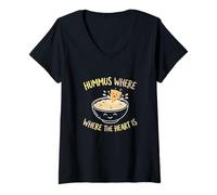 Women's Hummus Where The Heart is Hummus Lover Cooking Foodie V-Neck T-Shirt