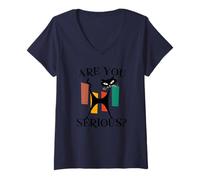 Womens Humor are You Serious Grumpy Funny Cat Meme V-Neck T-Shirt