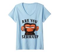 Womens Humor Are You Serious Grumpy Funny Monkey Meme V-Neck T-Shirt