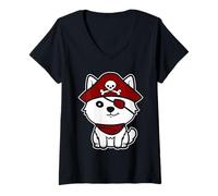 Womens Humor skull pirates minimalist simple dog pirate V-Neck T-Shirt
