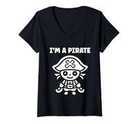 Womens Humor skull pirates minimalist simple i'm a pirate V-Neck T-Shirt