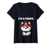 Womens Humor skull pirates minimalist simple i'm a pirate V-Neck T-Shirt