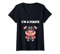 Womens Humor skull pirates minimalist simple i'm a pirate V-Neck T-Shirt