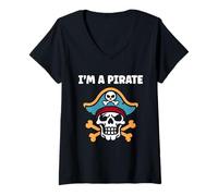 Womens Humor skull pirates minimalist simple i'm a pirate V-Neck T-Shirt