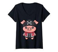 Womens Humor skull pirates minimalist simple pig pirate V-Neck T-Shirt